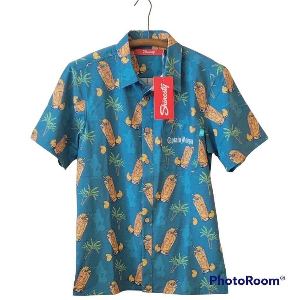 Captain Morgan Shinesty Novelty Men's Button Aloha Party Shirt Size S NEW